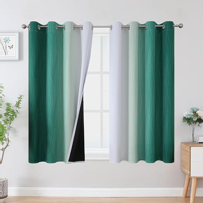 Green and Greyish White Blackout Curtains 52Wx54L 2 Panels | Ombre Curtains by ESTELARTEXTILER