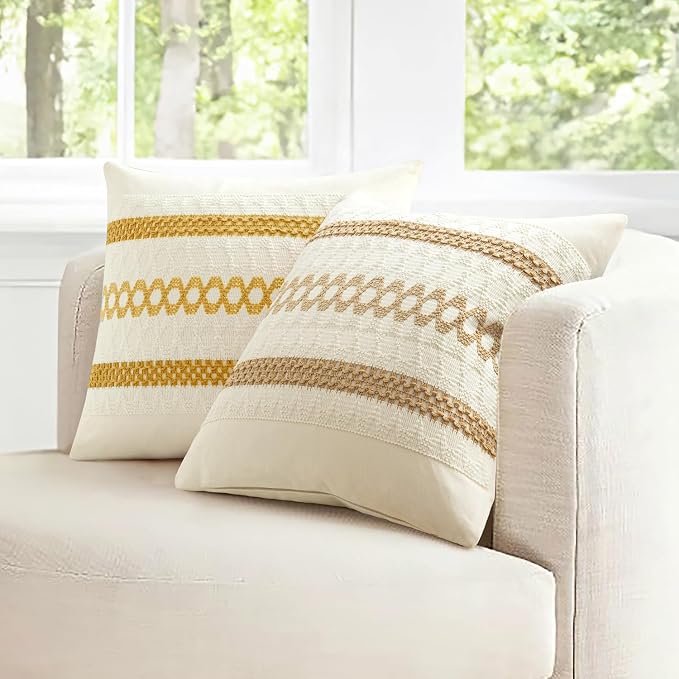 MIULEE Set of 2 Mustard Yellow Boho Decorative Pillow Covers 16x16 Inch | Fall - Image 3