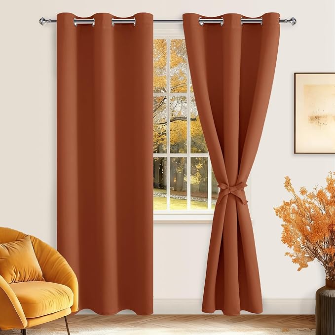 Fall Blackout Curtains for Bedroom, 42 x 84 Inches Long Burnt Ochre | Thermal - Image 8