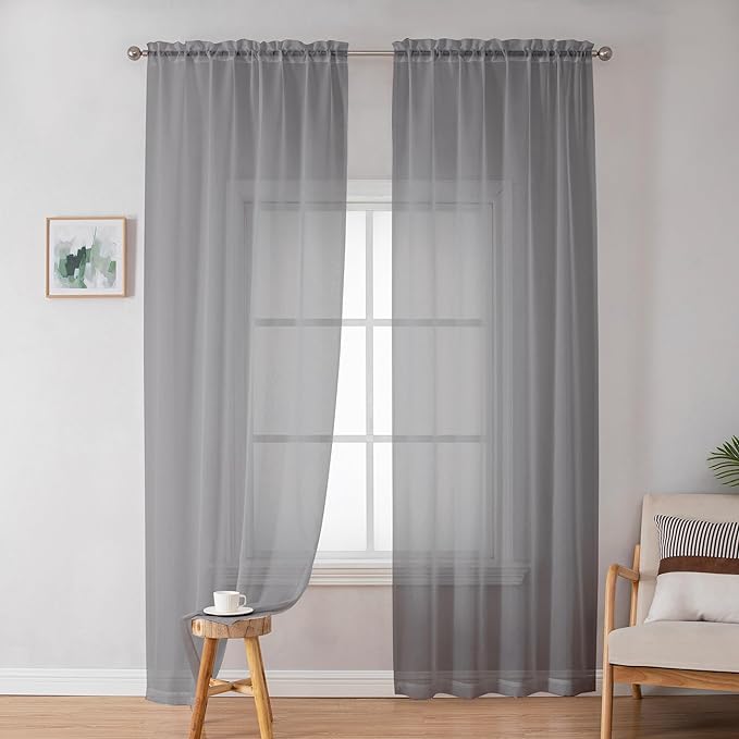 Simplebrand Grey Sheer Curtains 72 Inches Long 2 Panels by Simplebrand