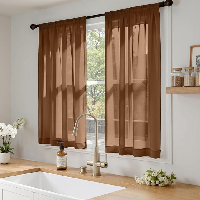 MIULEE Dark Brown Sheer Curtains 63 Inches Long 4 Panels 42 x 63 Inches | Light - Image 2