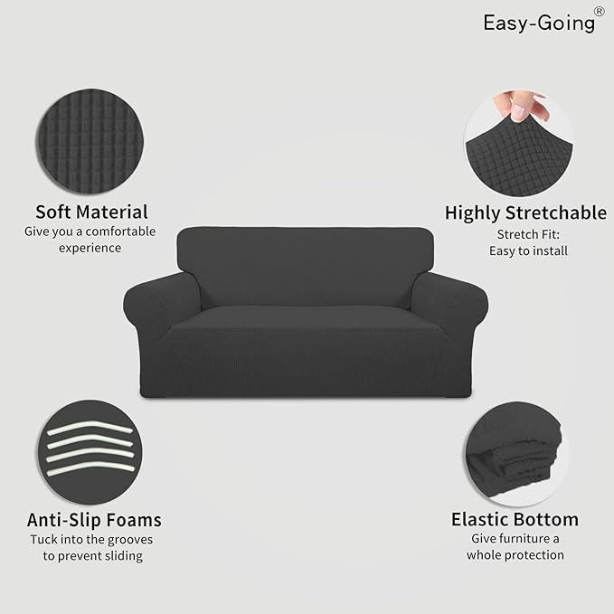 Easy-Going Stretch Oversized Loveseat Couch Covers Washable Dark Gray | 1-Piece - Image 3