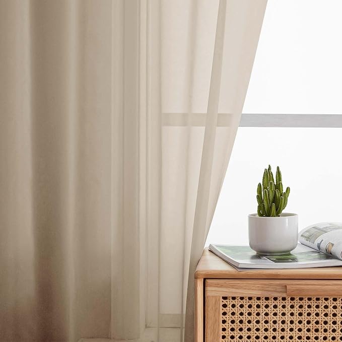 Taupe Sheer Curtain for Bedroom Living Room 78 Inches Long 2 Panels Set - Image 6