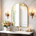 Sweetcrispy Arched Bathroom Mirror 30x20.5 Inch Gold Metal Framed Arch Vanity Mirror for Wall, Over Sink, Farmhouse, Restroom, Anti-Rust, Modern Decorative, Hanging or Leaning