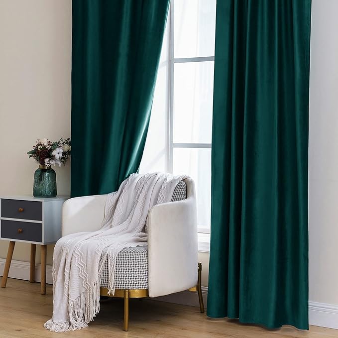 MIULEE Velvet Blackout Curtains 52x96 inches 2 Panels Emerald Green | Luxury - Image 7