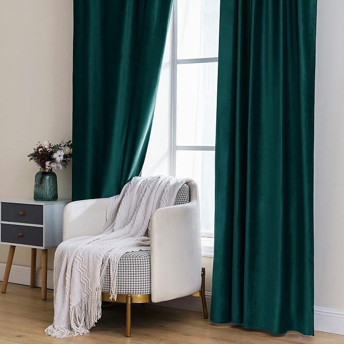 MIULEE Velvet Blackout Curtains 52x90 inches 2 Panels Emerald Green | Luxury - Image 7