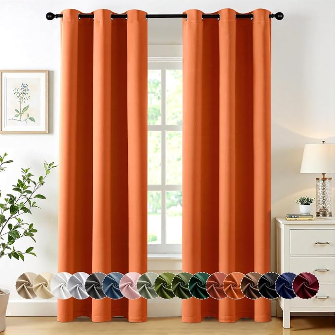 MIULEE Fall Blackout Curtains for Bedroom 2 Panels 40 x 72 Inch Long Orange | by MIULEE