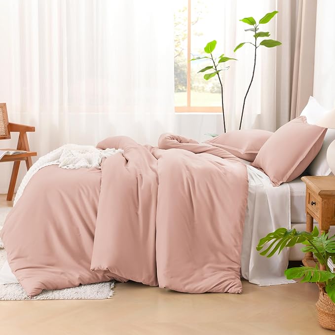 Litanika Pink Comforter Set King Size, 3 Pieces Blush Plain Bedding Comforter Set, All Season Bed Set (90x90In Comforter & 2 Pillowcases)