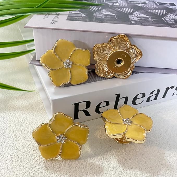 4 pcs Petal Knob Handle Unique Zinc Alloy Flower Shape Single Hole Knob Handle for Cabinets,Drawers, Wardrobes Furniture Decoration(Yellow)