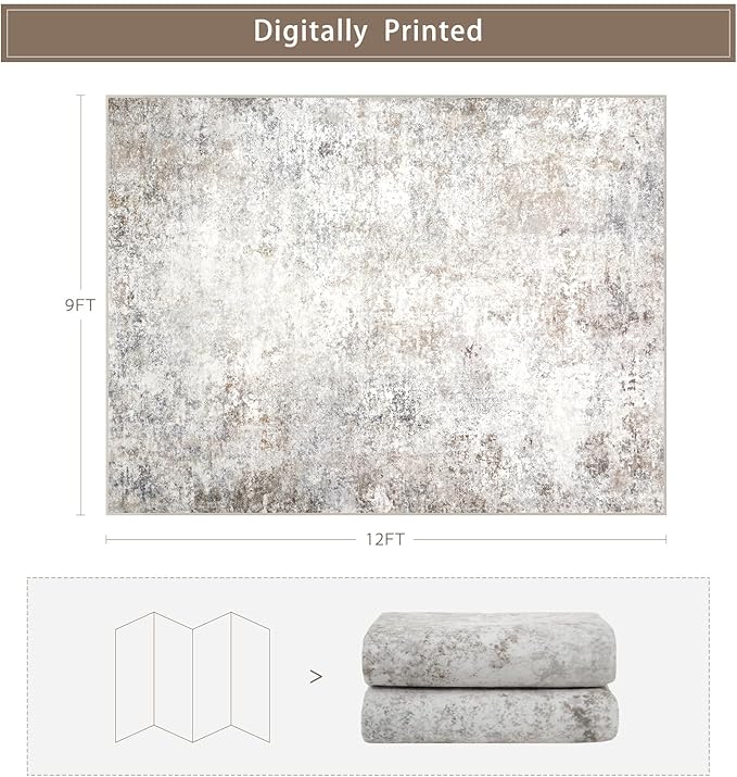 Beige Grey Washable Rugs 9x12 Area Rugs - Image 2