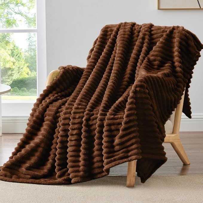 BEDELITE Striped Fleece Throw Blanket, Chocolate Brown, Soft Cozy, Lightweight by BEDELITE