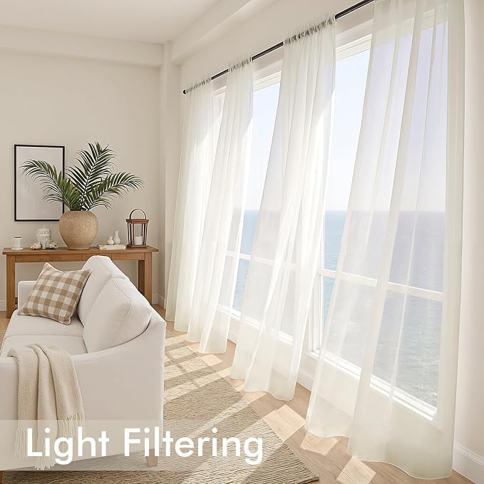 MIULEE Ivory Sheer Curtains 102 Inches Long 4 Panels 42 x 102 Inches | Light - Image 4
