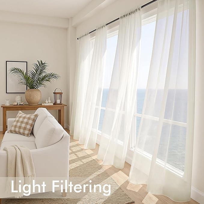 MIULEE Ivory Sheer Curtains 90 Inches Long 4 Panels 54 x 90 Inches | Light - Image 4