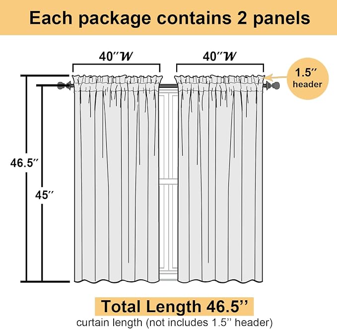 Grey Sheer Curtains 45 Inch Long 2 Panels, Short Voile Drapes - Image 3