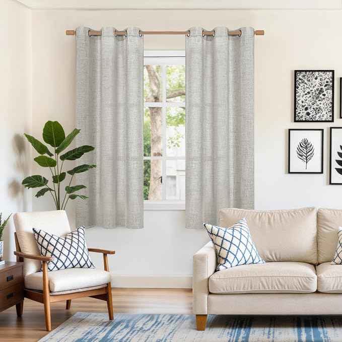 YoungsTex Light Grey Linen Semi Sheer Curtains 42X63 Inch Length 2 Panels | - Image 2