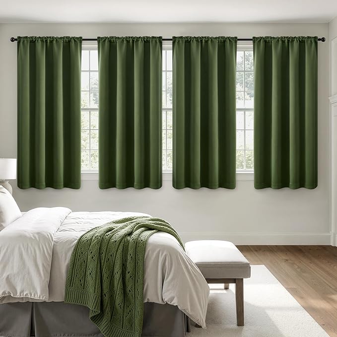 MIULEE 4 Panels Set Olive Green Blackout Curtains 63 Inch Length Bedroom | by MIULEE