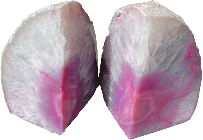 AMOYSTONE Brazilian Rock Bookends 1 Pair Pink Agate Geode Bookends 3-4 Lbs for Video Games CDs Unique Bookends Home Decorative