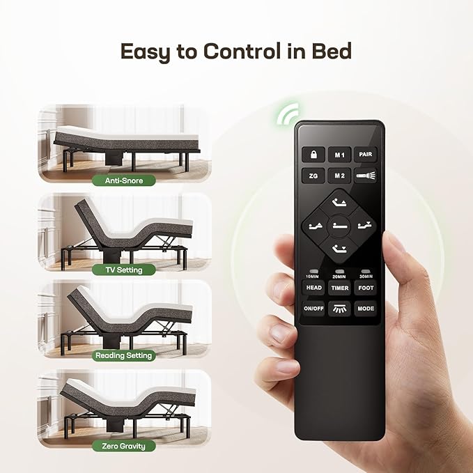 Marsail MS01-1 Twin XL Adjustable Bed Base with Massage, 4 Ports USB A&C Bed Frame with Under-Bed Nightlight, 3 Minutes Fast Assembly, Wireless Control Adjustable Bed with 4 Height Options