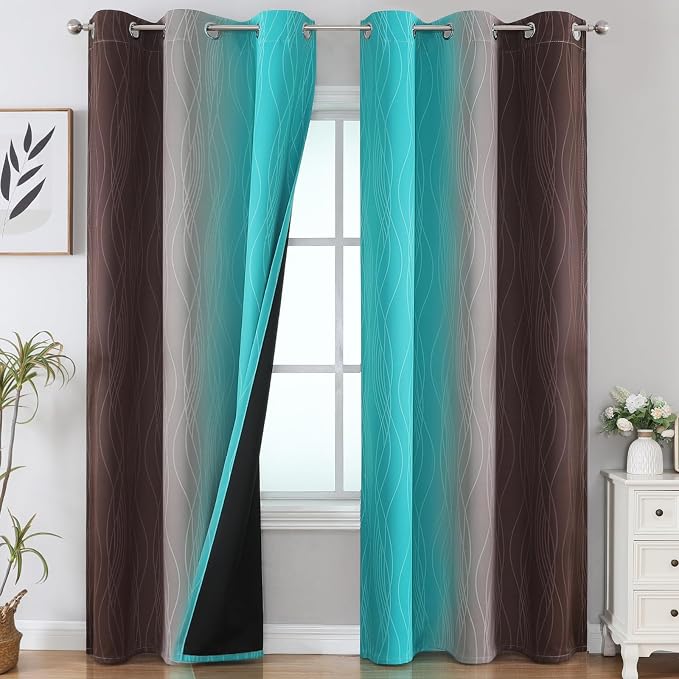 Brown and Teal Ombre Blackout Curtains by ESTELARTEXTILER
