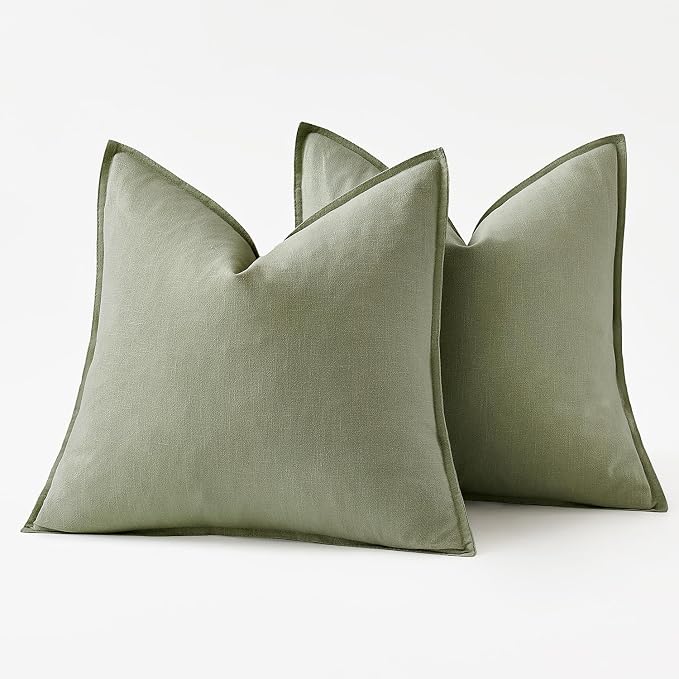 MIULEE Decorative Linen Pillow Covers 18x18 Inch Sage Green | Boho Farmhouse​ - Image 6
