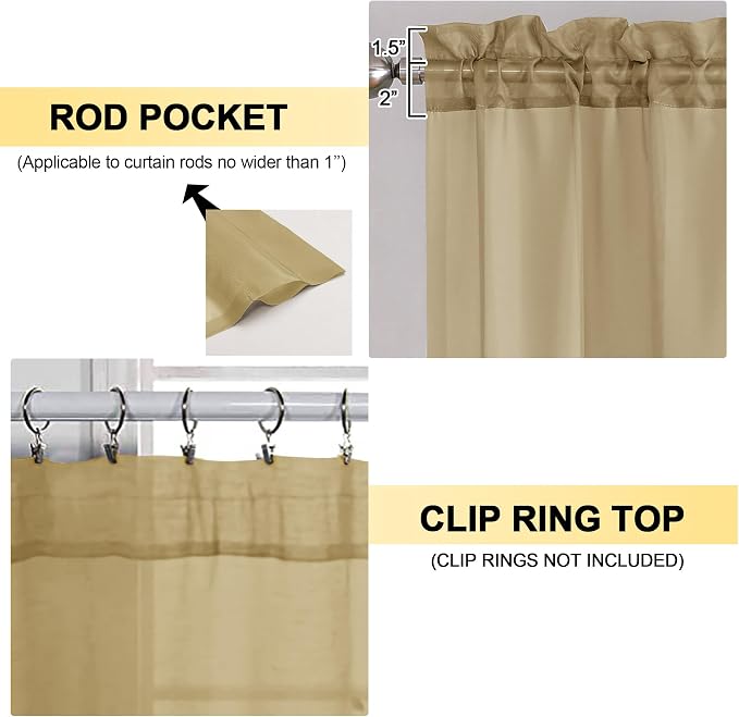 Gold Sheer Curtains 63 Inches Long 2 Panels - Image 2