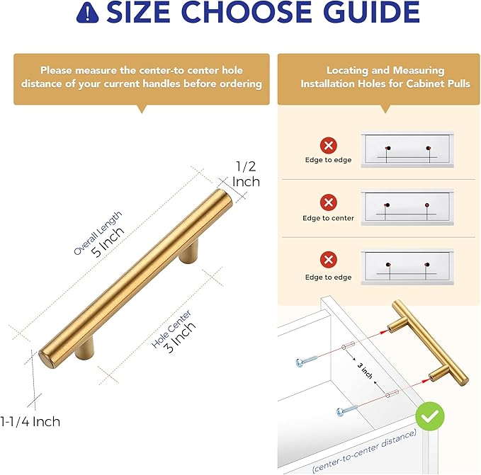 Ravinte 30 Pack 5 Inch Cabinet Pulls Brushed Brass Stainless Steel Kitchen Drawer Pulls Cabinet Handles 5”Length, 3” Hole Center