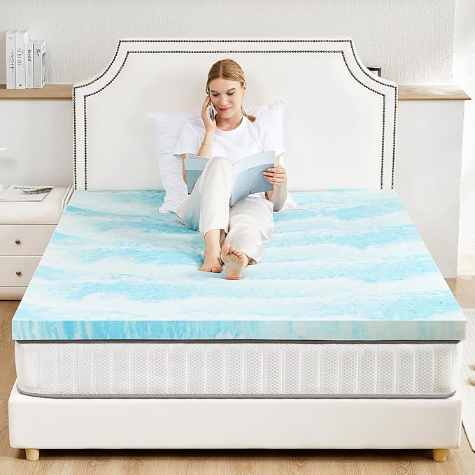 Sweetcrispy Mattress Topper King, 4 Inch Thick Memory Foam Gel Infused Cooling Toppers Pad for King Size Bed, Sleeper Sofa, RV, Camper, CertiPUR US Certified, Ventilated and Breathable