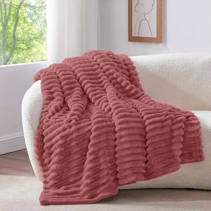 BEDELITE Ribbed Twin Blanket for Couch & Bed, Brick Dust, Warm Yet Lightweight - Image 2