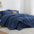 Love's cabin Twin XL Comforter Set Dark Blue, 5 Pieces Twin XL Bed in a Bag, All Season Bedding Sets with 1 Comforter, 1 Flat Sheet, 1 Fitted Sheet, 1 Pillowcase and 1 Pillow Sham