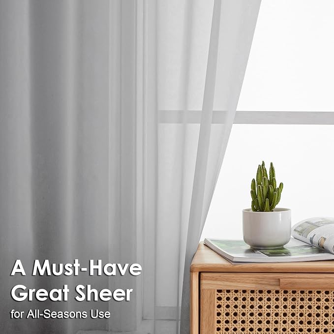 Light Grey Sheer Curtains 96 Inches Long 2 Panels - Image 2