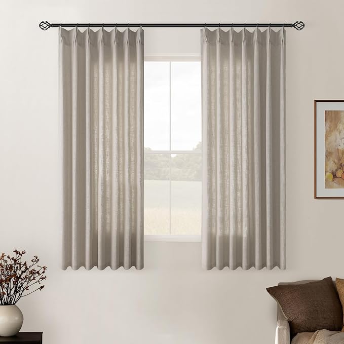 Burlywood Birch Pinch Pleat Linen Kitchen Curtains 45 Inches Long 2 Panels | by Twodrapes