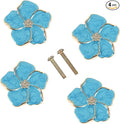 4 pcs Petal Handles Colorful Drawer Knobs Flower Petal Cabinet Dresser Knobs for Girl's Room Dresser Cupboard Drawer Wardrobe Decorative Furniture Knobs (Blue)