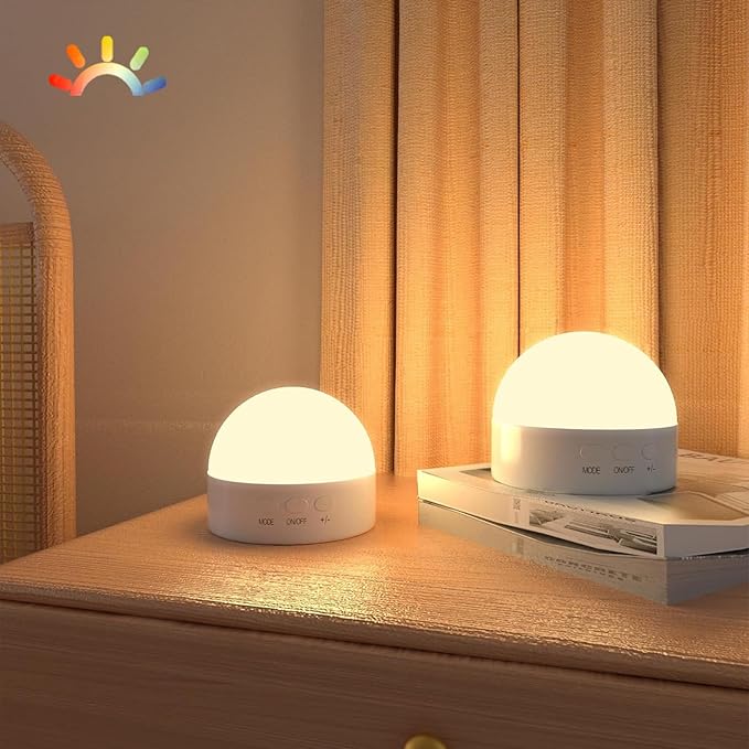 Kintion Night Light, Dimmable 8 Color Portable LED Night Light, 1800mAh Rechargeable Nursery Light Lamp, Soft Eye Caring Warm White, White, Red, Blue, Green Color Lighting for Sleep Aid (White, 2pcs)