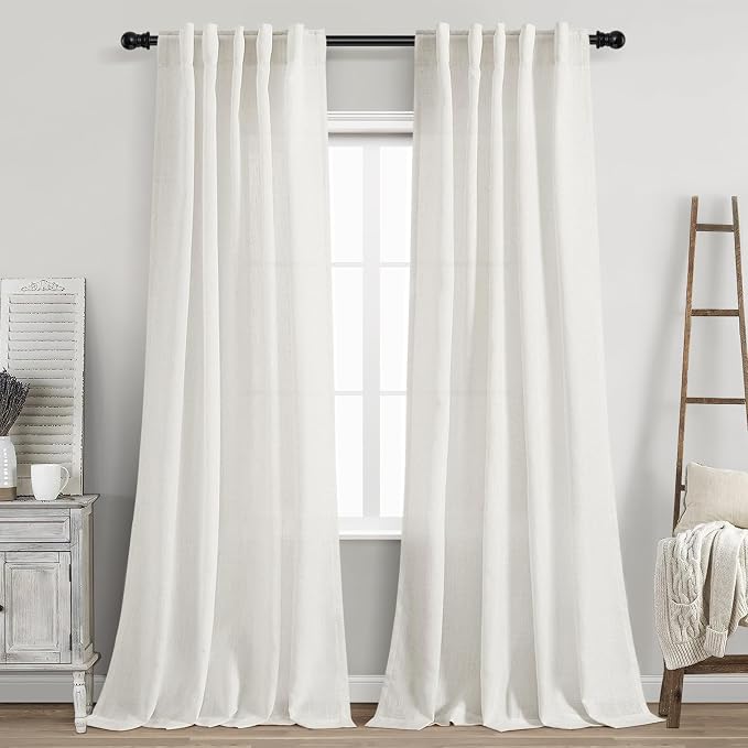 Beige White Linen Curtains 96 Inches Long by Nanspring