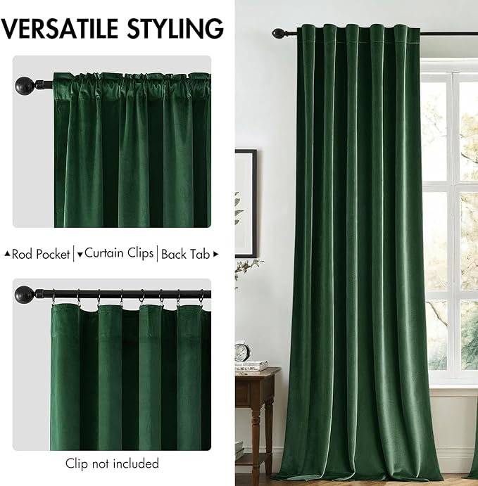 MIULEE Velvet Blackout Curtains 52x108 inches 2 Panels Hunter Green | Luxury - Image 2