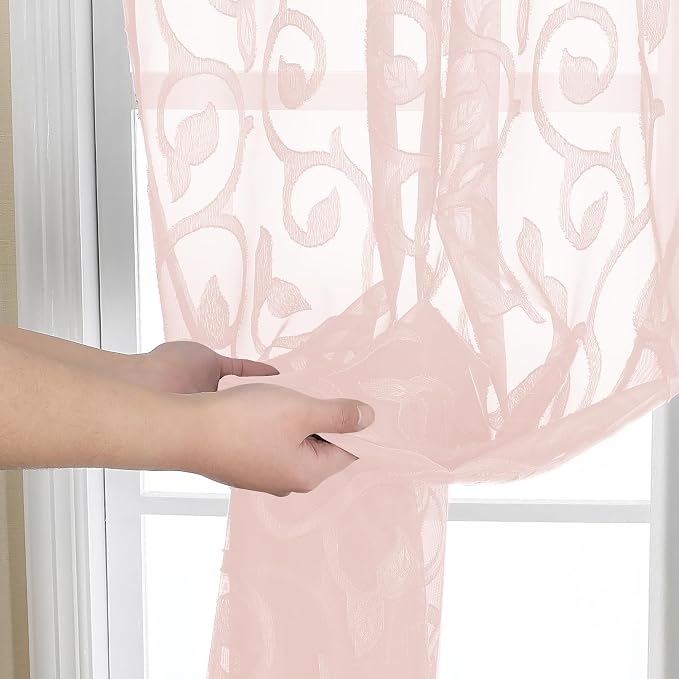 Furman Blush Pink Sheer Curtains 36 inch Length 2 Panels Set - Image 6