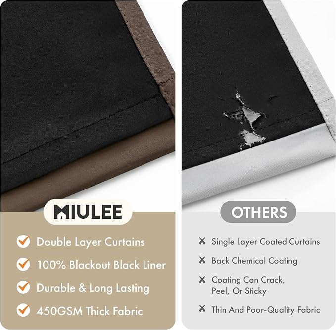 MIULEE Chocolate Brown 100% Blackout Curtains - Image 4