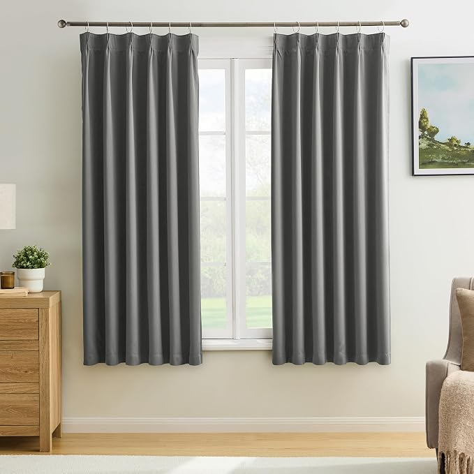 Grey Block Out Curtains for Bedroom, Sound Reducing Solid Window Treatment for by KEQIAOSUOCAI
