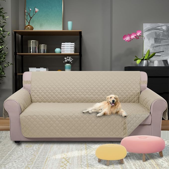 U-NICE HOME 4 Seater Sofa Cover 91''Large Couch Cover, Sand/Beige | Washable - Image 2