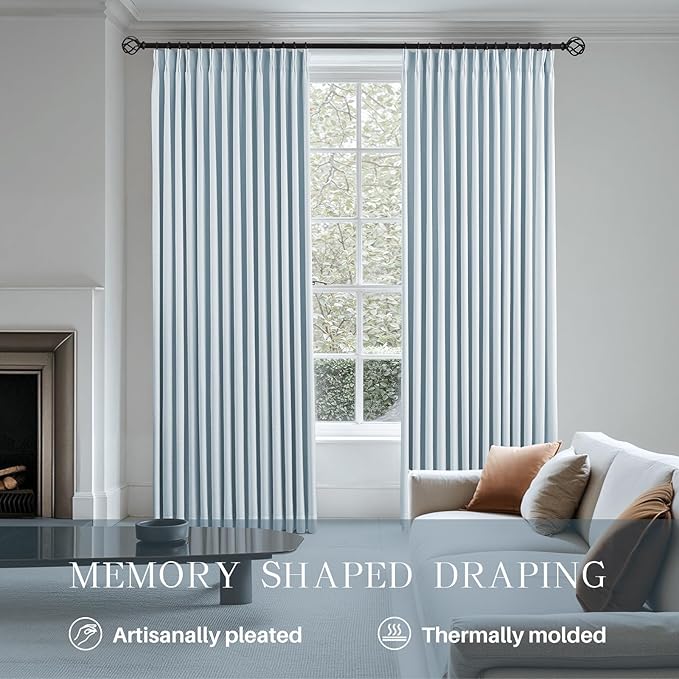 AUSSPVOCT Pinch Pleated 95 Inch Linen Curtains 100% Blackout - Image 3