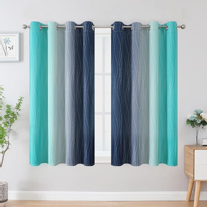 Navy Blue and Teal Gradient Blackout Curtains - Image 2