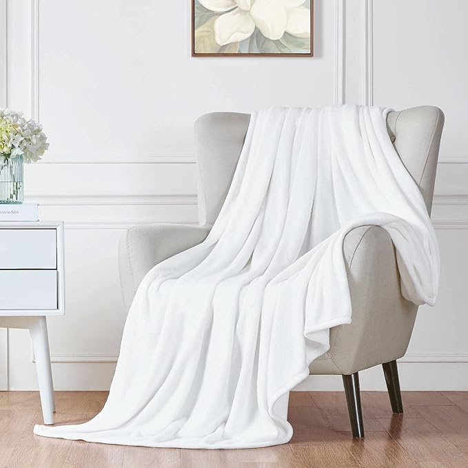 Walensee Fleece Blanket Plush Throw Fuzzy Lightweight (Twin Size 60x80 White) Super Soft Microfiber Flannel Blankets for Couch, Bed, Sofa Ultra Luxurious Warm and Cozy for All Seasons
