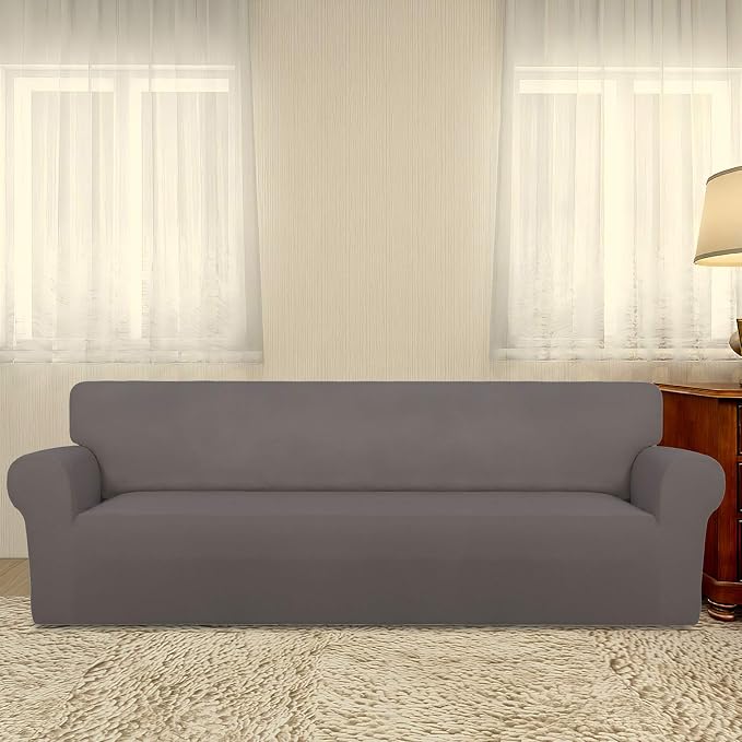 PureFit Stretch Couch Covers for Sofa 4 Seater Slipcovers Taupe | 1-Piece Sofa - Image 2