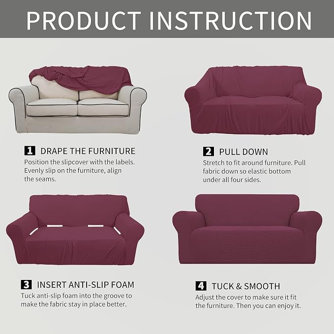 Easy-Going Stretch Oversized Loveseat Couch Covers Washable ASH Rose | 1-Piece - Image 6