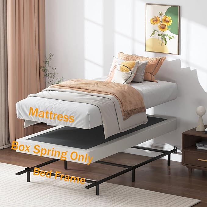 Box Spring Twin - 3 Inch Heavy Duty Low Profile Metal Box Springs for Twin Bed, Mattress Foundation, Easy Assembly,Easy Clean Cover