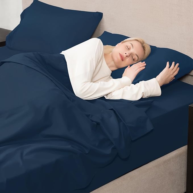 Mejoroom Queen Size Sheet Set - Hotel Luxury 1800 Bedding Sheets & Pillowcases - Deep Pocket Fitted Sheet, Soft, Breathable, Wrinkle & Fade Resistant - 4 Piece (Queen, Navy)