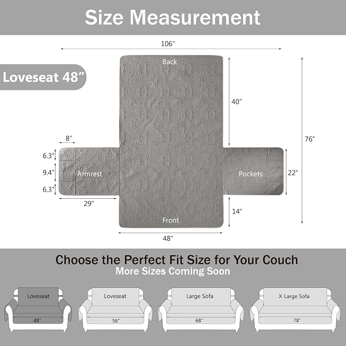 Cool Gray Loveseat Covers for 2 Cushion Couch, Water-Repellent Covers for Sofa - Image 7