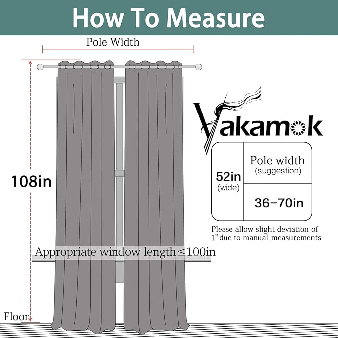 Yakamok Room Darkening Curtains 52x108 inch Length Light Grey-Living Room | 2 - Image 7