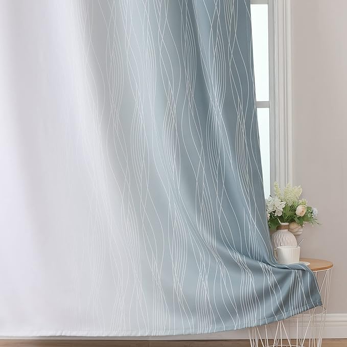 Stone Blue and Greyish White Blackout Curtains - Image 6