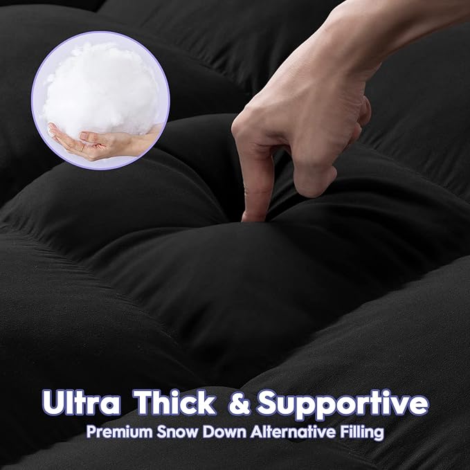 ABENE Mattress Topper for Back Pain Relief, Extra Thick Mattress Pad Pillowtop, Soft Mattress Protector Cover with 8"-21" Deep Pocket, Overfilled Down Alternative Filling (Black, Full XL)